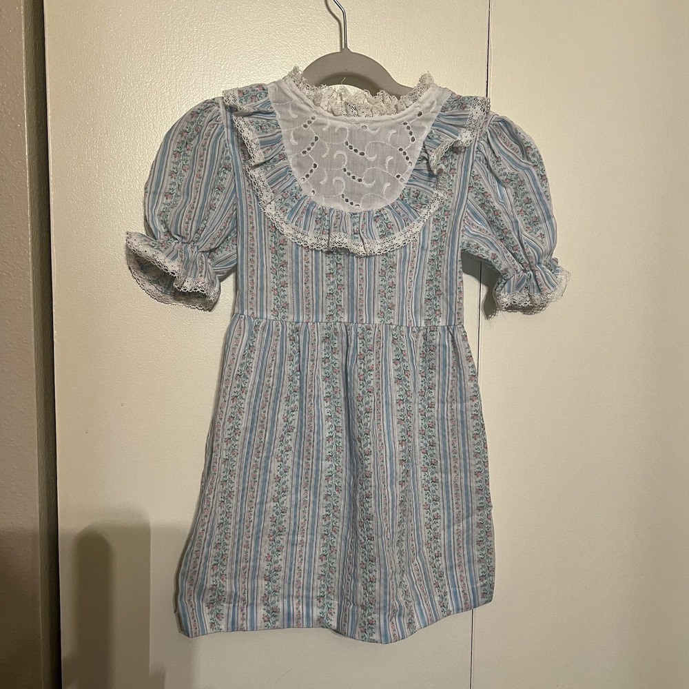 Vintage Sears Perma-Prest Floral Lace Dress Girls 6x Cute Prairie Cottagecore‎